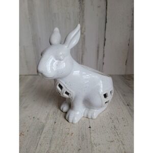 White ceramic speckled rabbit planter accessory bunny home decor figure